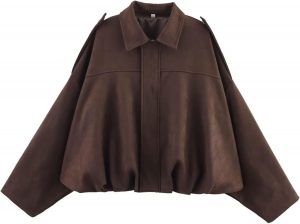 Xunger Women's Faux Suede Bomber Jacket Spring Lapel Pilot C...