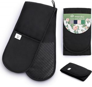 Black Double Oven Gloves Heat Resistant Silicone Oven Mitts ...