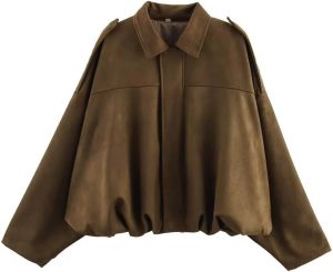 IWEMEK Pilot Bomber Jacket Women's Faux Suede Jacket Long Sl...