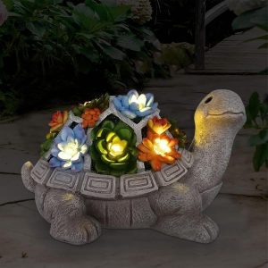 Goodeco Solar-Powered Turtle Garden Ornaments with LED Light...