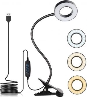 KNAMKY USB LED Desk Lamp Clip On Light, 3 Light Mode 10 Dimm...