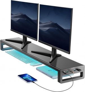 VAYDEER Dual Monitor Riser With 3 USB 3.0 Ports, Metal Desk ...