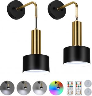 Lightsjoy 2 Pack Battery Operated Wall Lights Rechargeable W...