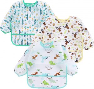 PandaEar 3 Pack Baby Weaning Bibs with Long Sleeves | Waterp...