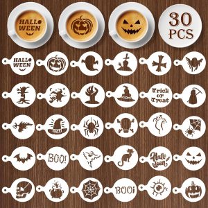 Qpout 30Pcs Halloween Coffee Stencils Cute Halloween Cake St...