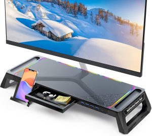 MOOJAY Monitor Stand for Desk RGB Gaming Lights with 4 USB 3...