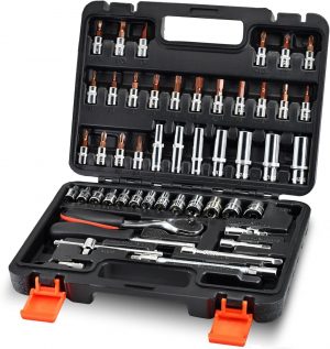 53-Piece 1/4" Socket Set,Driver Bits Metric Tool Set,72 Teet...