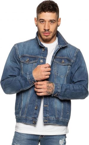 Enzo Mens Designer Denim Jacket Western Classic Style Trucke...