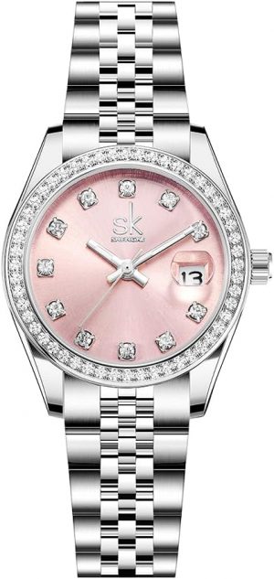 SHENGKE Women's Crystal Accented with Solid Alloy Steel Band...